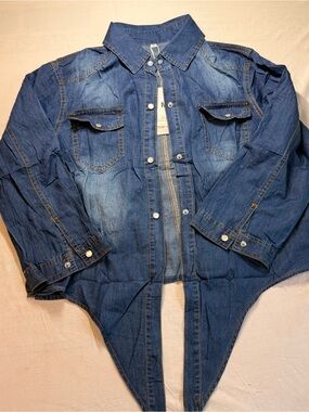 Washed Indigo chambray Button-Down front tie Shirt  - Women's